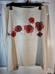 Multi floral Red/Peach/Brown Graphic On Beige Lined Linen/Rayon Skirt Size 14 - Picture 1 of 8