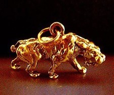 LOOK Gold Plated Sabertooth Tiger Solid 3D Dinosaur Charm