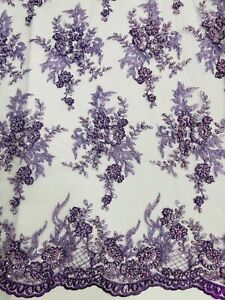 Tauros Beaded Design - Floral Beads and Sequins Embroidered Mesh Fabric By Yard