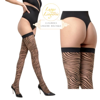 Zebra Stay Up by Wolford M fairly light black Hold-up Stockings Stripes - Image 1 of 4
