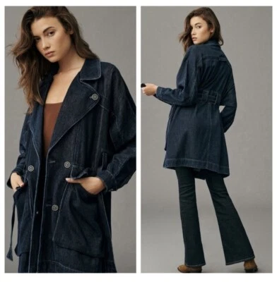 ANTHROPOLOGIE x PILCRO Oversized Draped Dolman Denim Trench Barn Coat Medium NEW - Image 1 of 4
