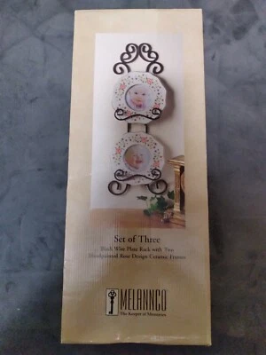 MELANNCO Set of 3 Black Wire Plate Rack with 2 Handpainted Rose Frames - Image 1 of 4