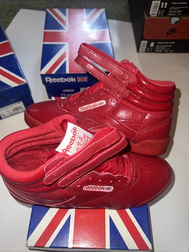 Vintage Reebok Classics Gioventù Freestyle Hi Patent 72 Rosso Fiamma Taglia 5 5 '95