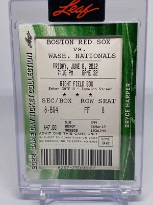 2022 Leaf Game Day Ticket Bryce Harper 2012 Rookie Season Nats Vs Boston (451) - Image 1 of 4