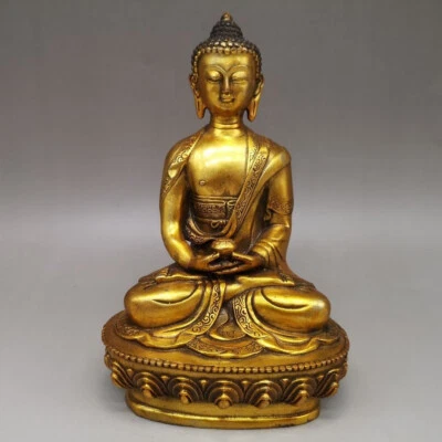Antique Old Bronze Buddhism Bhaisajya Sakyamuni Amitabha Buddha Statue; - Image 1 of 4