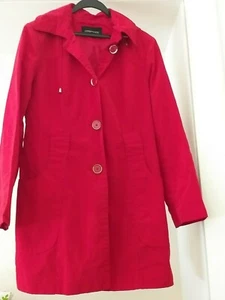 London Fog UK size 10/12 red hooded lined rain coat missing belt, some repairs - Picture 1 of 5