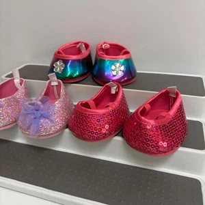 Build a Bear Schuhpaket 3 Paar glitzernde Pailletten glänzend Ballett Party Schuhe - Bild 1 von 7
