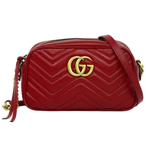 GUCCI GG Marmont 447632 Leather Shoulder Crossbody Bag Red Gold - Picture 1 of 10