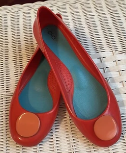 Oka B Ballet Flats Jelly Shoes Women's SZ 10 RED USA Round OrangeMedallion READ - Picture 1 of 15