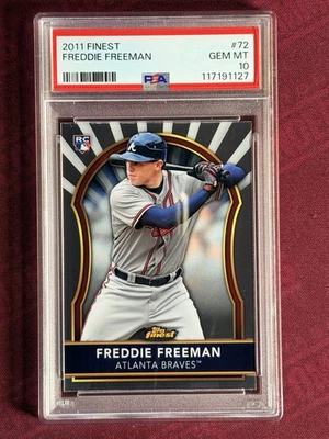 2011 FINEST #72 FREDDIE FREEMAN ROOKIE RC PSA 10 DODGERS - Image 1 of 2