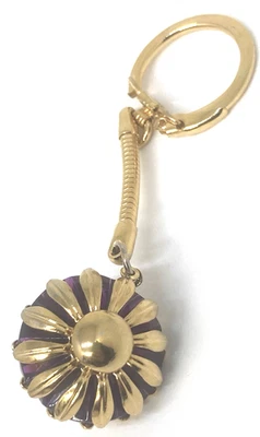 Vintage Gold Tone Daisy Flower Keychain Key Ring Purple Stone Purse Charm - Image 1 of 4