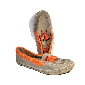 Tory Burch Suede Leather Slip On Loafers Orange Tassels Moccasin Shoes sz 7M - Picture 1 of 12