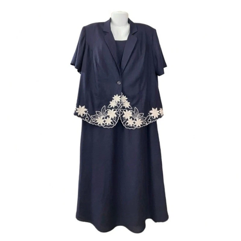 Sheri Martin NY Mujer Azul Marino con Bordado Conjunto de Chaqueta/Vestido de 2 Piezas | Talla 18W Foto 1 de 4