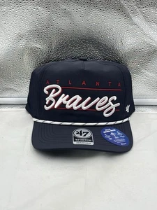 Atlanta Braves MLB '47 Brand Navy Blue Script Hitch Rope Adjustable Snapback Hat - Picture 1 of 5