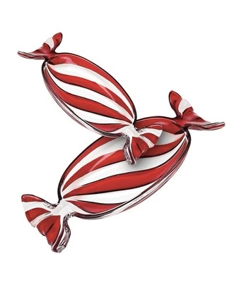 Godinger Crystal Peppermint Tray Set of 2 Red & Clear Candy Holiday Xmas Decor - Image 1 of 4