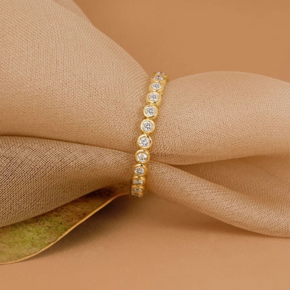 Yellow Gold Engagement Eternity Band 18k  Lab Grown Round 0.44 Carat Diamond 7 8 - Image 1 of 4