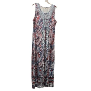 One World Maxi Dress XL Sleeveless Scoop Neck Embellished Empire Peephole - Picture 1 of 15