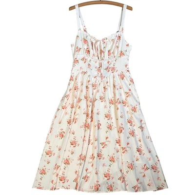 NWT Scarlet Darkness Floral Print Midi Dress Size L Cottagecore Boho Smocked - Image 1 of 4