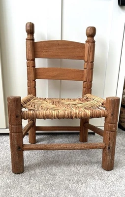 Antique Ladder Back Woven Cane Bottom Primitive Farmhouse Chair 17” x 12” x 9 - Image 1 of 4