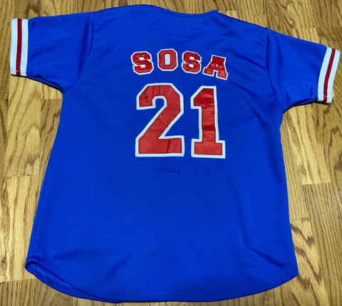VTG Sammy Sosa #21 Chicago Cubs STITCHED SEWN Blue Jersey Players Choice Youth M Cover