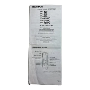Olympus Instructions for Voice Recorder Models VN-120 240 480 120PC 240PC 480PC - Picture 1 of 2