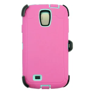 Pink Teal For Samsung Galaxy S4 Heavy Duty Case with Belt Clip & Screen - Picture 1 of 3