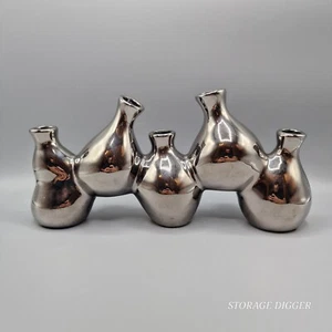 Z Gallerie Modern 5 Flower Bud Vase Sculpture Silver Plated Metallic Bottles - Picture 1 of 9