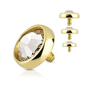 (2 pieces) Dermal Dome Clear Cz GOLD Plated over Surgical Steel (14G)(D/14/C/12)