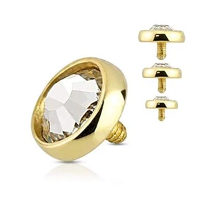 (2 pieces) Dermal Dome Clear Cz GOLD Plated over Surgical Steel (14G)(D/14/C/12) - Picture 1 of 1