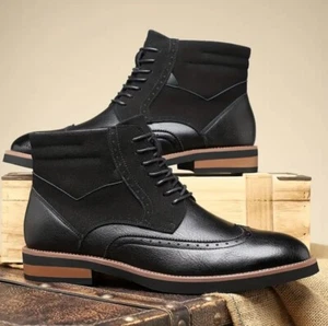 British Carved Mens Lace Up Ankle Boots Leather Wing Tip Brogues Retro Sz 10 - Picture 1 of 3