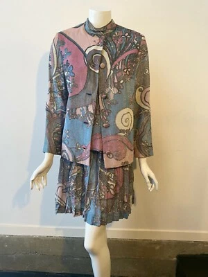 Extraordinario Traje Falda Wilroy Vintage Años 60 3 Piezas, Psicodélico Metálico  Foto 1 de 4
