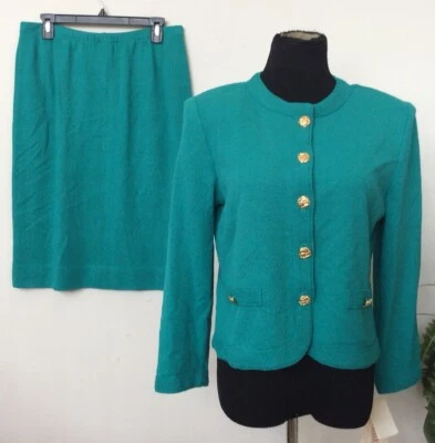 NWT CastleBerry Women’s Jade Acrylic Blend Knit 2 Piece Skirt Suit Size 12, $350 - Image 1 of 4