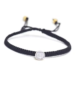 Brazalete ajustable trenzado hilo macramé negro diamante plata de ley 925 - Imagen 1 de 5