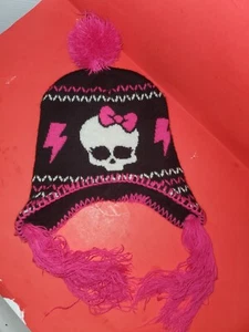 2013 Girls Monster High Skull Pom Knitted Hat Fleece Lined Ear Cover Girls 4-12 - Picture 1 of 9