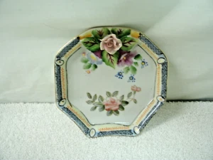 Meiko Octagon Porcelain Trinket  Dish  w Roses --Occupied Japan -4" - Picture 1 of 2