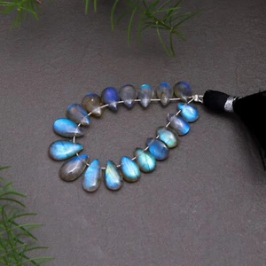 18 Pcs 19 Cts Natural Labradorite Teardrop Gemstone Briolette 5x7-6x10mm#12808 - Picture 1 of 8