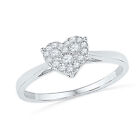 10k White Gold Womens Round Diamond Simple Heart Cluster Ring 1/6 Cttw