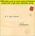 ANCIENNE COUVERTURE LETTRE au grand prêtre Volargne-Dolce avec un timbre précieux 1894 (20)