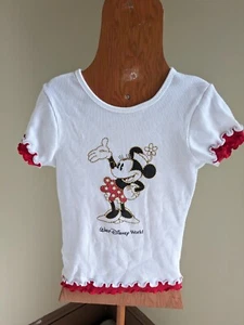 Vintage Disney Minnie Mouse Top Girls M Rhinestone Ruffle Layered Y2K Sailor Red - Picture 1 of 12