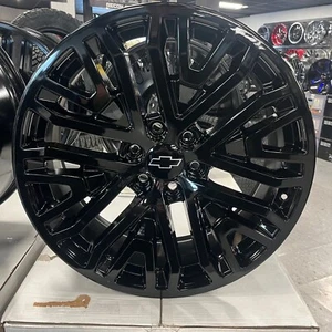 22" gloss black Chevy Silverado 1500 2021 Tahoe OE replica 5906 rims 6x5.5 +28 - Picture 1 of 7
