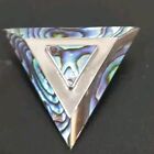 Vintage Tribal Silver 4Cm Triangular Nz Paua Shell Statement Brooch 9.5Gs