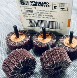 5 Standard Abrasives 2" x 1" x 1/4" Drill Mount Buff & Blend Combi-Wheel 80 Grit - Picture 1 of 2