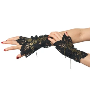 1 par de puño de pulsera de encaje retro negro retro engranaje para disfraz victoriano - Imagen 1 de 7