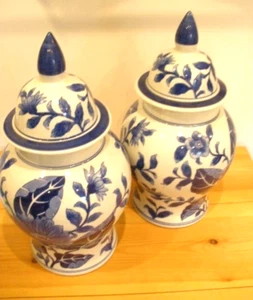 Large Modern Chinese Blue and White Ceramic (Ginger) Jars (x2) with lids - Picture 1 of 15