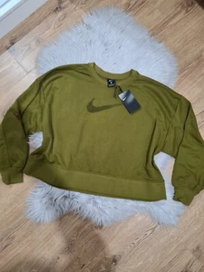 Nike Dri Fit Womens Khaki Oversized Crop Sweatshirt Size L BNWT - Picture 1 of 2