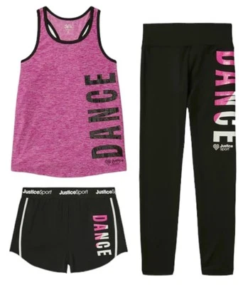 Conjunto de 3 piezas con logotipo deportivo de baile talla 10 leggings sin mangas Justice Girls Foto 1 de 4