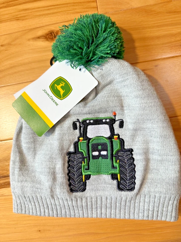 JOHN DEERE Tractor Pom Forrado de Vellón Gorro Tejido Gorra Invierno Niño OS NUEVO CON Etiqueta Foto 1 de 4