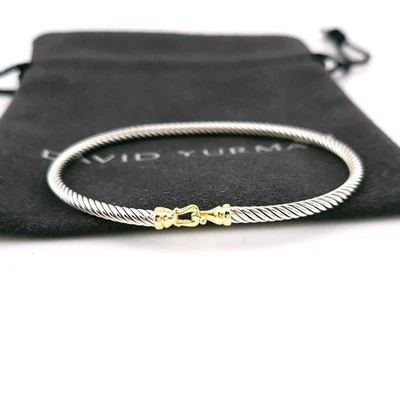 Brazalete Estación Hebilla Oro 18k Plata Esterlina Cable David Yurman 3mm Mediano Foto 1 de 4
