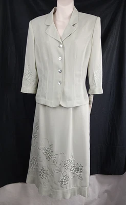 Conjunto de traje falda Plaza South Petite 2 piezas verde salvia claro botón superior talla 10P Foto 1 de 4