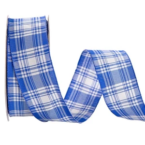 25 Yards 1.5 inch Blue Plaid Wired Ribbon Roll for Christmas Bows Wreaths - Picture 1 of 6